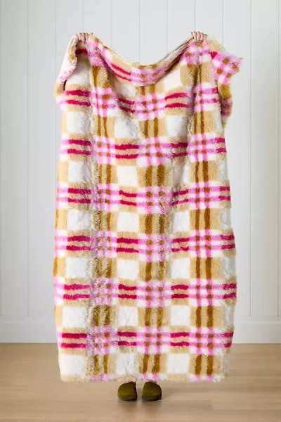 Anthropologie Lilou Jacquard Plaid Faux-fur Throw Blanket In Multi