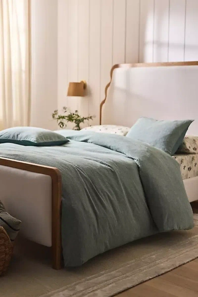 Anthropologie Linen Cotton Yarn Dyed Duvet In Green