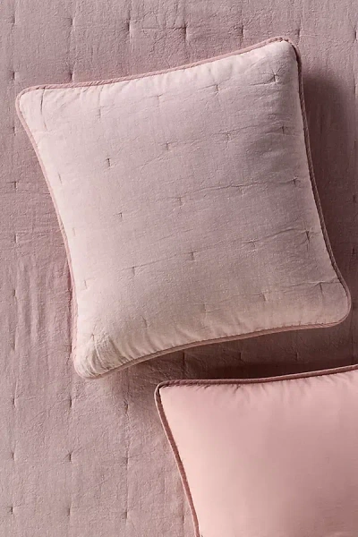 Anthropologie Linen Cotton Yarn Dyed Quilted Euro Sham In Pink