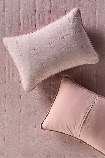 Anthropologie Linen Cotton Yarn Dyed Quilted Shams, Set Of 2 In Pink