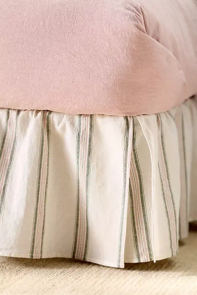 Anthropologie Linen Cotton Yarn Dyed Stripe Bed Skirt In Pink