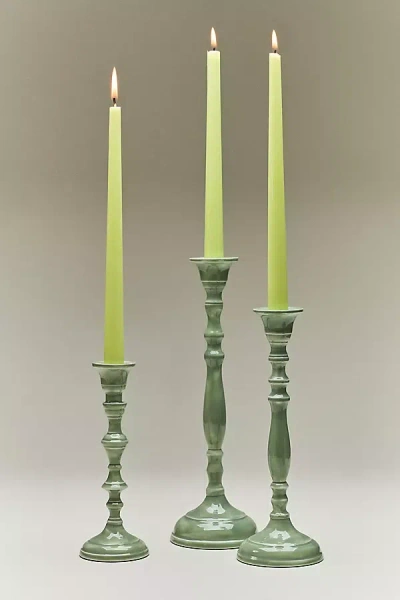 Anthropologie Linette Glossy Candle Holder In Green
