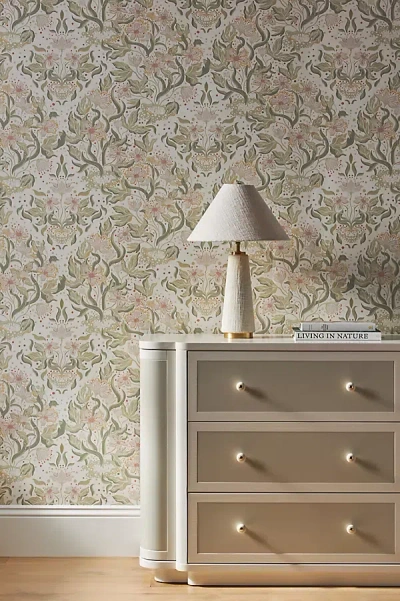 Anthropologie Lisa Floral Damask Wallpaper In Gray