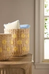 Anthropologie Lita Woven Banana Bark Embroidered Floral Baskets, Set Of 2 In Neutral