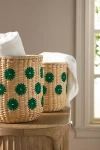 Anthropologie Lita Woven Banana Bark Embroidered Floral Baskets, Set Of 2 In Neutral