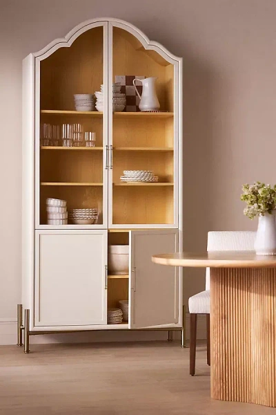 Anthropologie Livia 94" Glass & Wood Storage Hutch In White