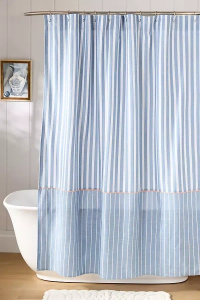 Anthropologie Livia Cotton Woven Shower Curtain In Blue