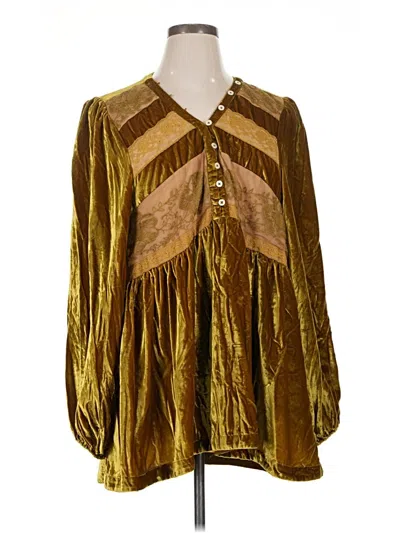 Pre-owned Anthropologie Long Sleeve Blouse In Brown