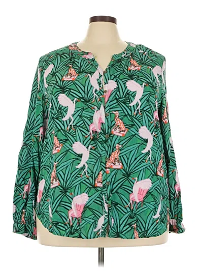 Pre-owned Anthropologie Long Sleeve Blouse In Green