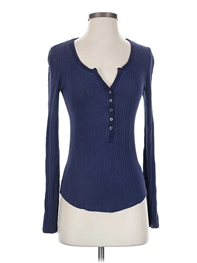 Pre-owned Anthropologie Long Sleeve Henley Shirt In Blue