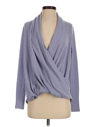 Pre-owned Anthropologie Long Sleeve Top Blue Plunge Neckline Tops