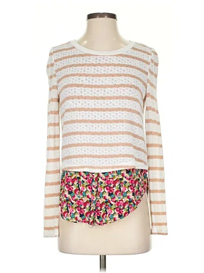 Pre-owned Anthropologie Long Sleeve Top Ivory Boatneck Tops In White