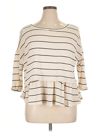 Pre-owned Anthropologie Long Sleeve Top Ivory Ruffles Neckline Tops In White