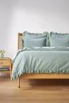 Anthropologie Loren Embroidered Percale Duvet Cover In Green
