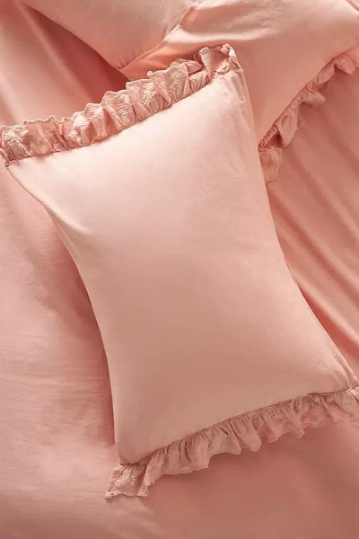 Anthropologie Loren Embroidered Percale Cotton Pillowcases, Set Of 2 In Pink