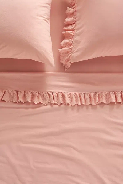 Anthropologie Loren Embroidered Percale Sheet Set In Pink