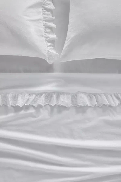 Anthropologie Loren Embroidered Percale Sheet Set In White