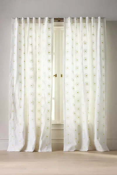 Anthropologie Lotte Cotton Embroidered Daisy Curtain In White
