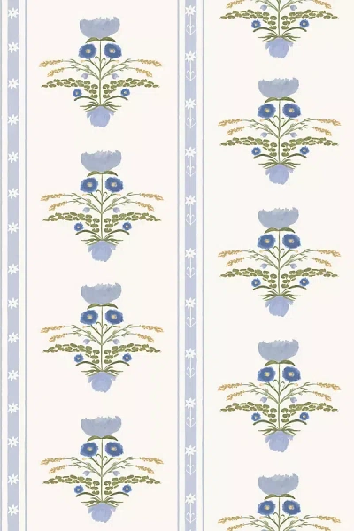 Anthropologie Lotus Garden Floral Peel-and-stick Wallpaper In Blue