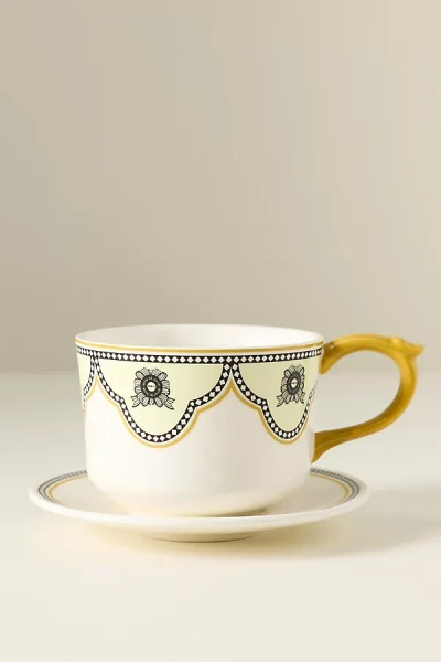 Anthropologie Louella Stoneware Mug & Saucer In Multi