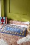 Anthropologie Love & Light Printed Coir Doormat In Blue