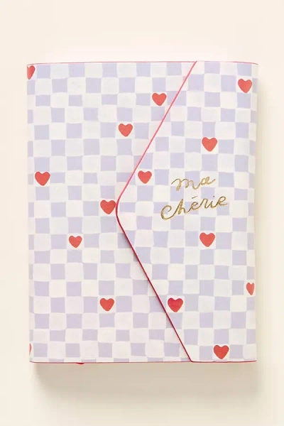 Anthropologie Lovely Check Envelope Journal & Pen Set In Purple