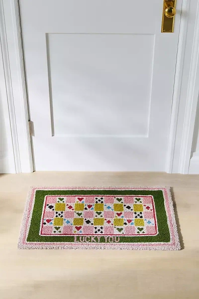Anthropologie Lucky You Checkered Coir Printed Doormat In Multi