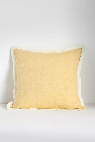 Anthropologie Lucy Linen Embroidered Pillow In Yellow