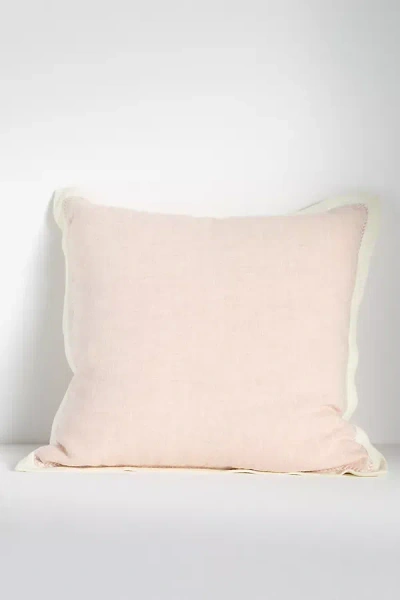 Anthropologie Lucy Linen Embroidered Pillow In Neutral