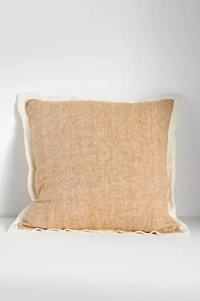 Anthropologie Lucy Linen Embroidered Pillow In Neutral