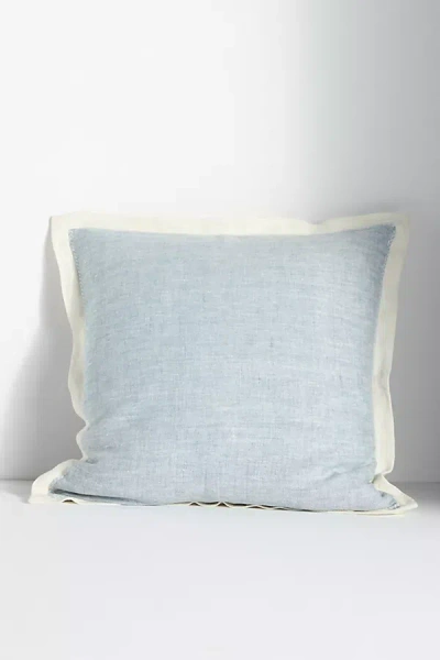 Anthropologie Lucy Linen Embroidered Pillow In Blue