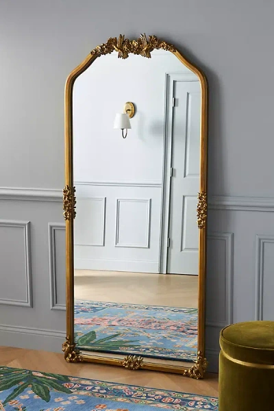 Anthropologie Luisa Hummingbird Gilded Flower Floor Mirror In Gold