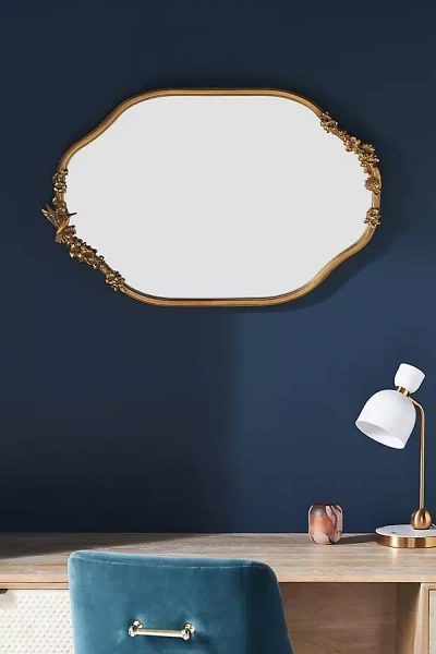 Anthropologie Luisa Hummingbird Gilded Flower Oval Wall Mirror In Gold