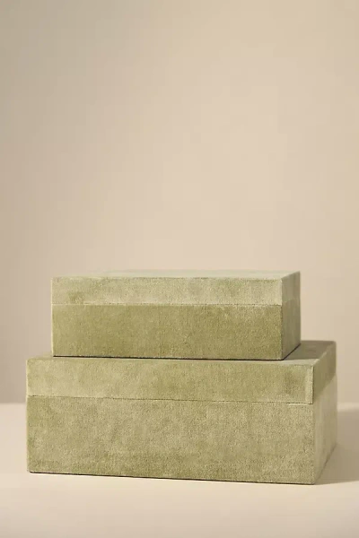 Anthropologie Lulu Velvet Covered Boxes, Set Of 2 In Green