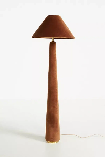 Anthropologie Lulu Velvet Floor Lamp In Brown