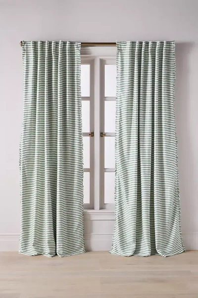 Anthropologie Luxe Linen Blend Blackout Curtain In Green