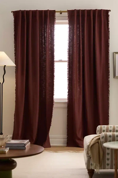Anthropologie Luxe Linen Blend Curtain In Burgundy