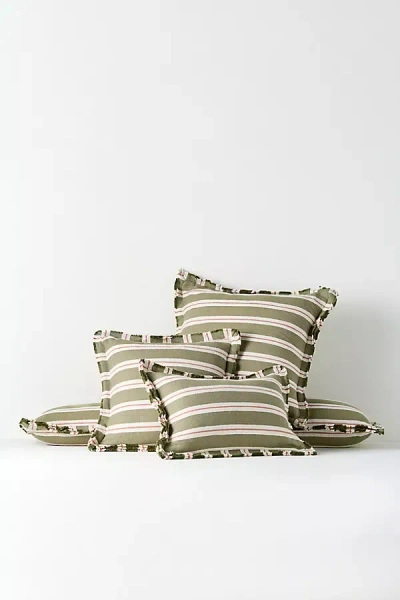 Anthropologie Luxe Linen Blend Cushion In Green