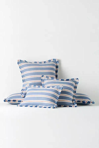 Anthropologie Luxe Linen Blend Cushion In Blue