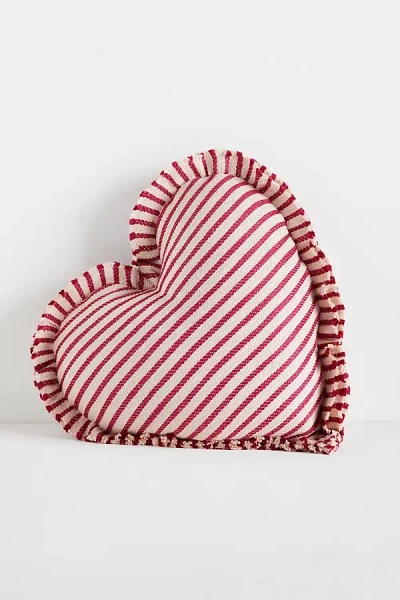 Anthropologie Luxe Linen Blend Stripe Heart Pillow