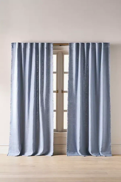 Anthropologie Luxe Linen Blend Woven Curtain In Blue