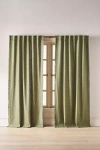 Anthropologie Luxe Linen Blend Woven Curtain In Green