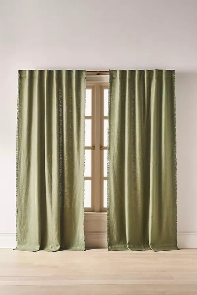 Anthropologie Luxe Linen Blend Woven Curtain In Green
