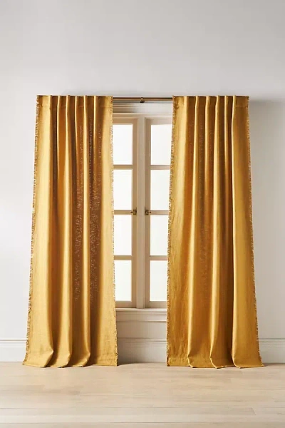 Anthropologie Luxe Linen Blend Woven Curtain In Yellow