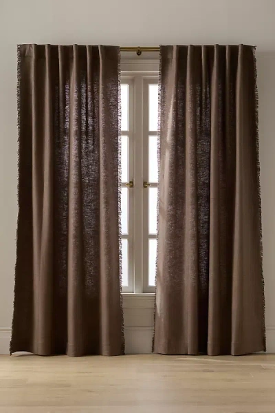 Anthropologie Luxe Linen Blend Woven Curtain In Brown