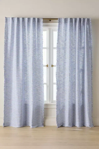 Anthropologie Luxe Linen Blend Woven Curtain In Blue