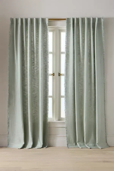 Anthropologie Luxe Linen Blend Woven Curtain In Green