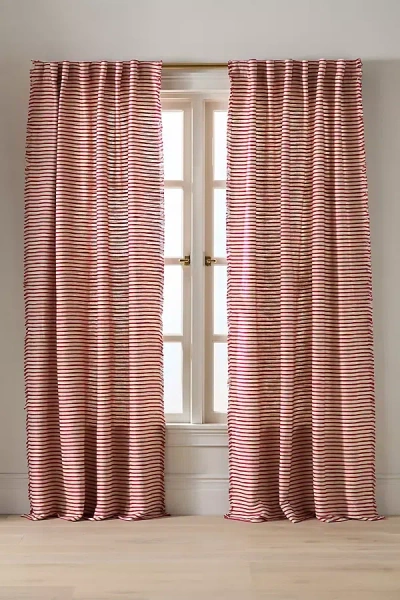 Anthropologie Luxe Linen Blend Woven Curtain In Red