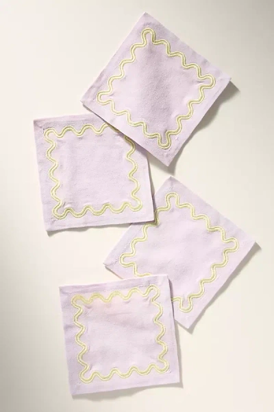 Anthropologie Madeline Cocktail Napkins, Set Of 4 In White