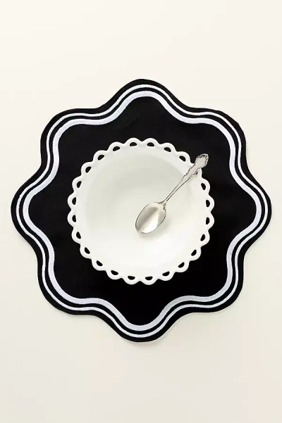 Anthropologie Madeline Embroidered Round Placemat In Black